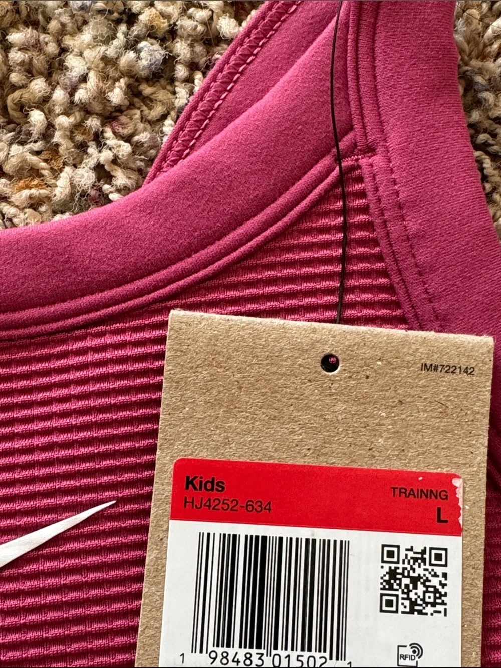 NWT Nike Girls' High-Neck Bra Tank Top | SWEET BEET/WHITE | Size L